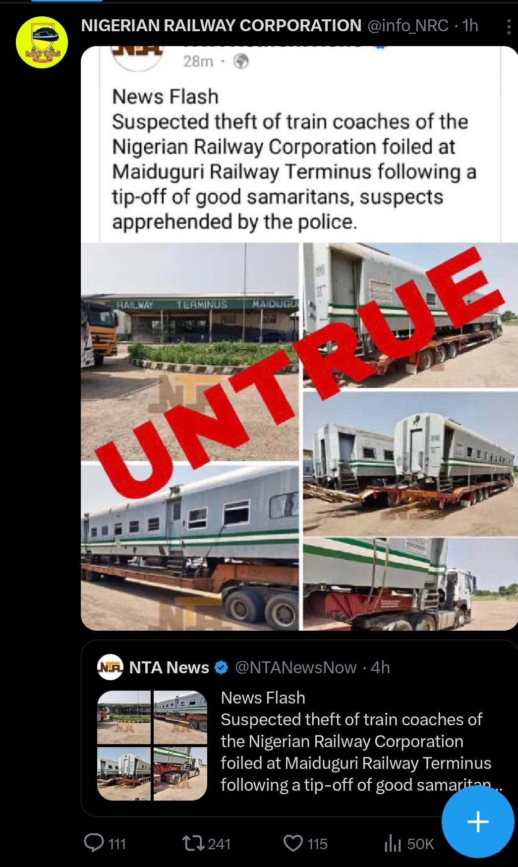 Railway Corporation marks NTA's post untrue