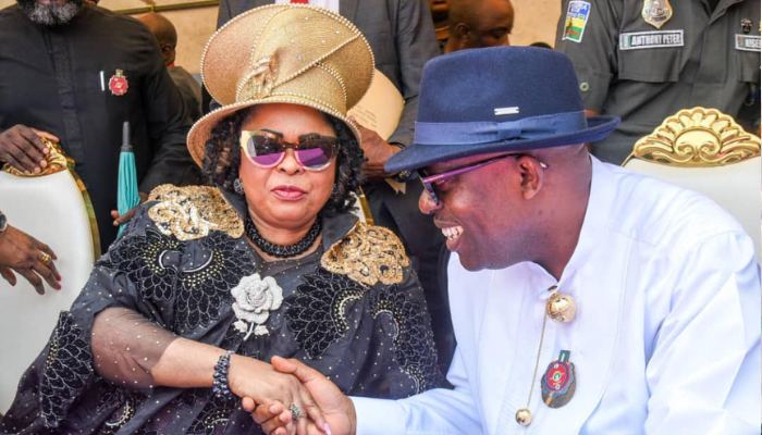 Governor Siminalayi Fubara exchanging pleasantries with former Nigerian first Lady, Patience Jonathan
