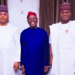 ododo, bisi akande and governor bello pose for a picture