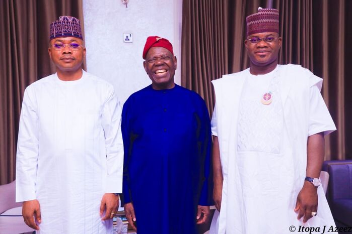 ododo, bisi akande and governor bello pose for a picture