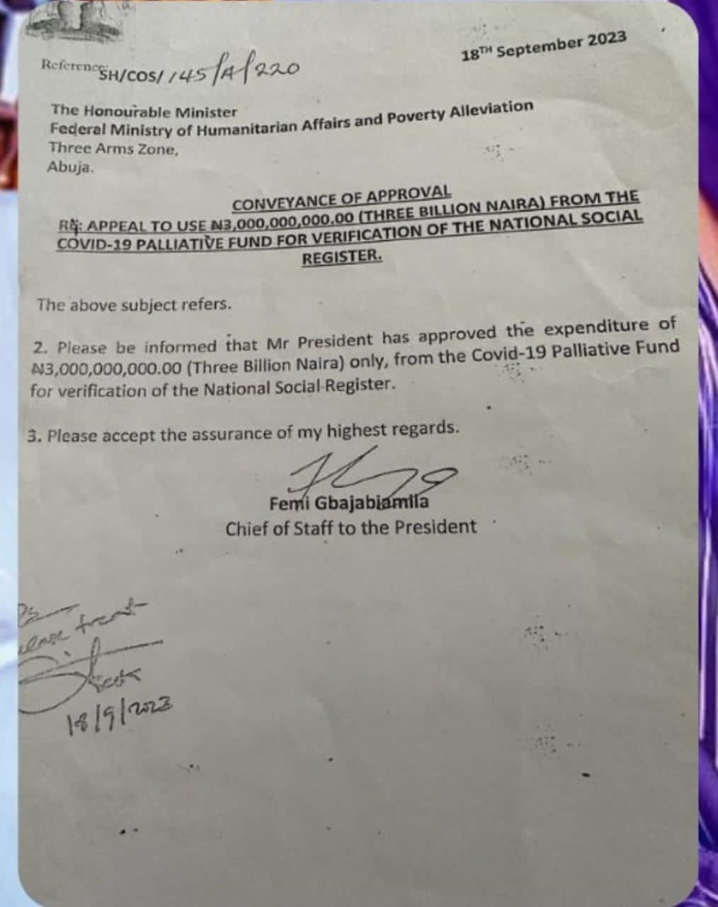 Approval of ₦3billion for Betta Edu by Gbajabiamila, the chief of staff to President Bola Tinubu