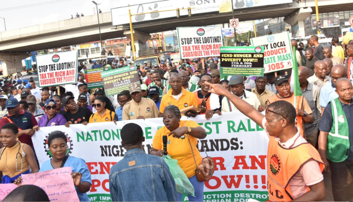 NLC members protesting against economic hardship in Ikeja, Lagos, state