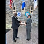 L-R: Isa Mudi, head of ISPS Code at NIMASA, being presented a souvenir by Juliet Hudson during a recent visit to the United States Coast Guard headquarters in Washington DC.