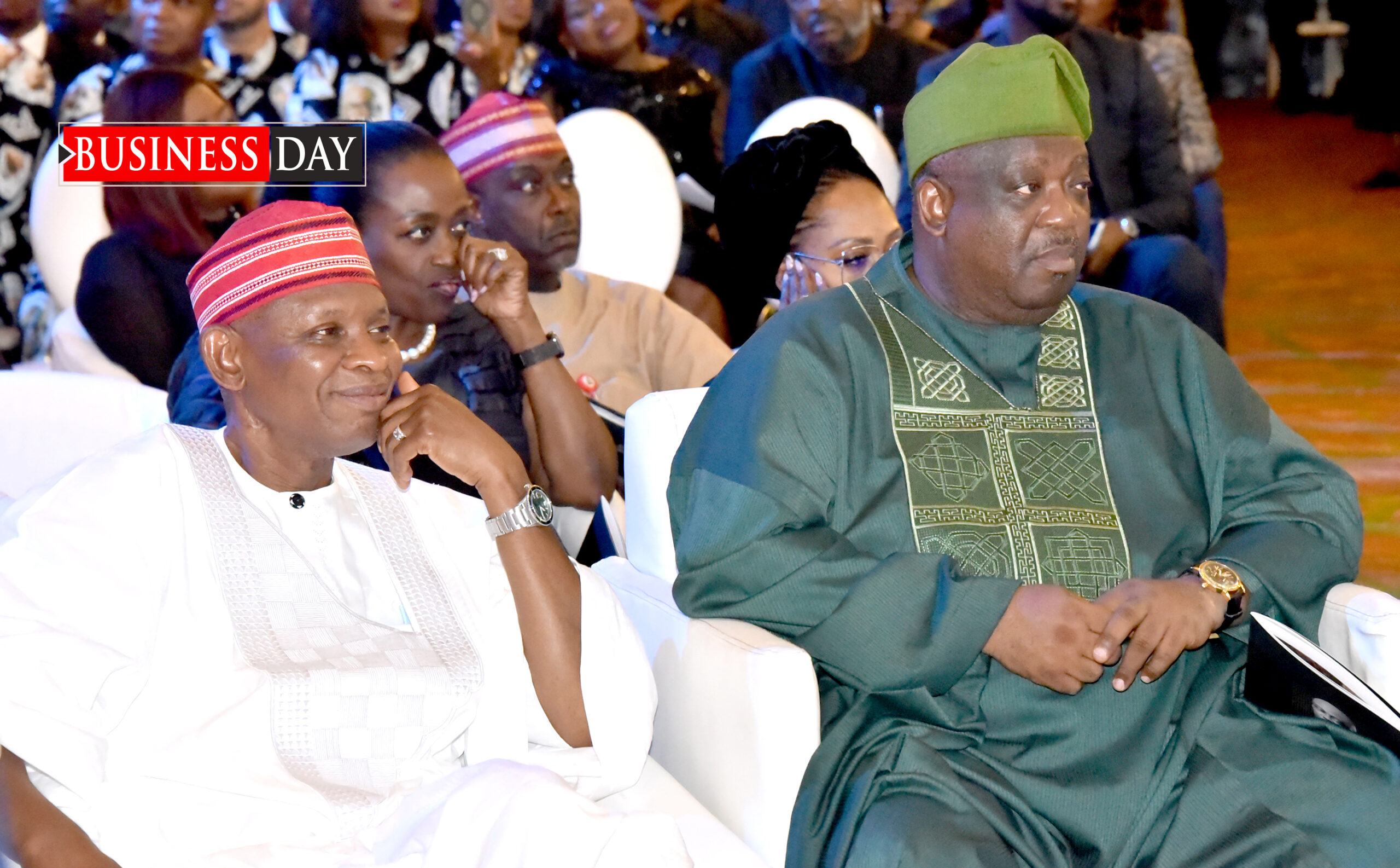 Abba Kabir Yusuf (l), governor, Kano State, with Caleb Mutfwang, governor, Plateau State.