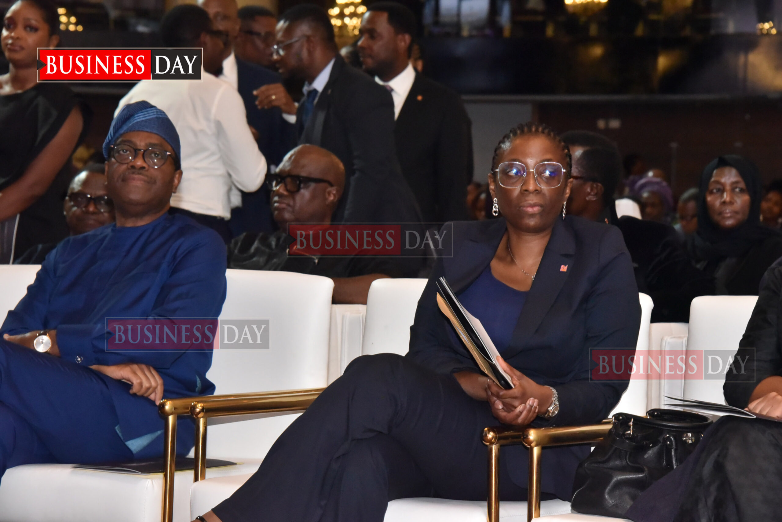 AkinwumiAdesina (l), president of the African Development Bank Group, with Bolaji Agbede,acting group chief executive officer, Access Holdings plc.