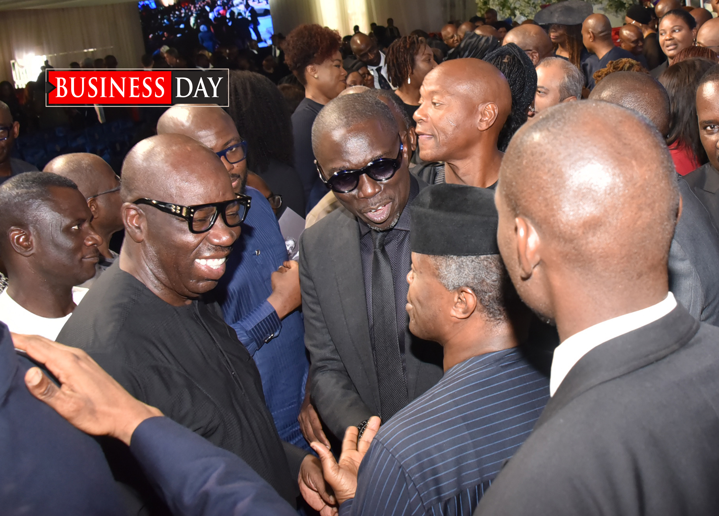 L-R: Godwin Obaseki, governor, Edo State; Asue Ighodalo, Edo State PDP governorship candidate; and Former Vice President Yemi Osinbajo.