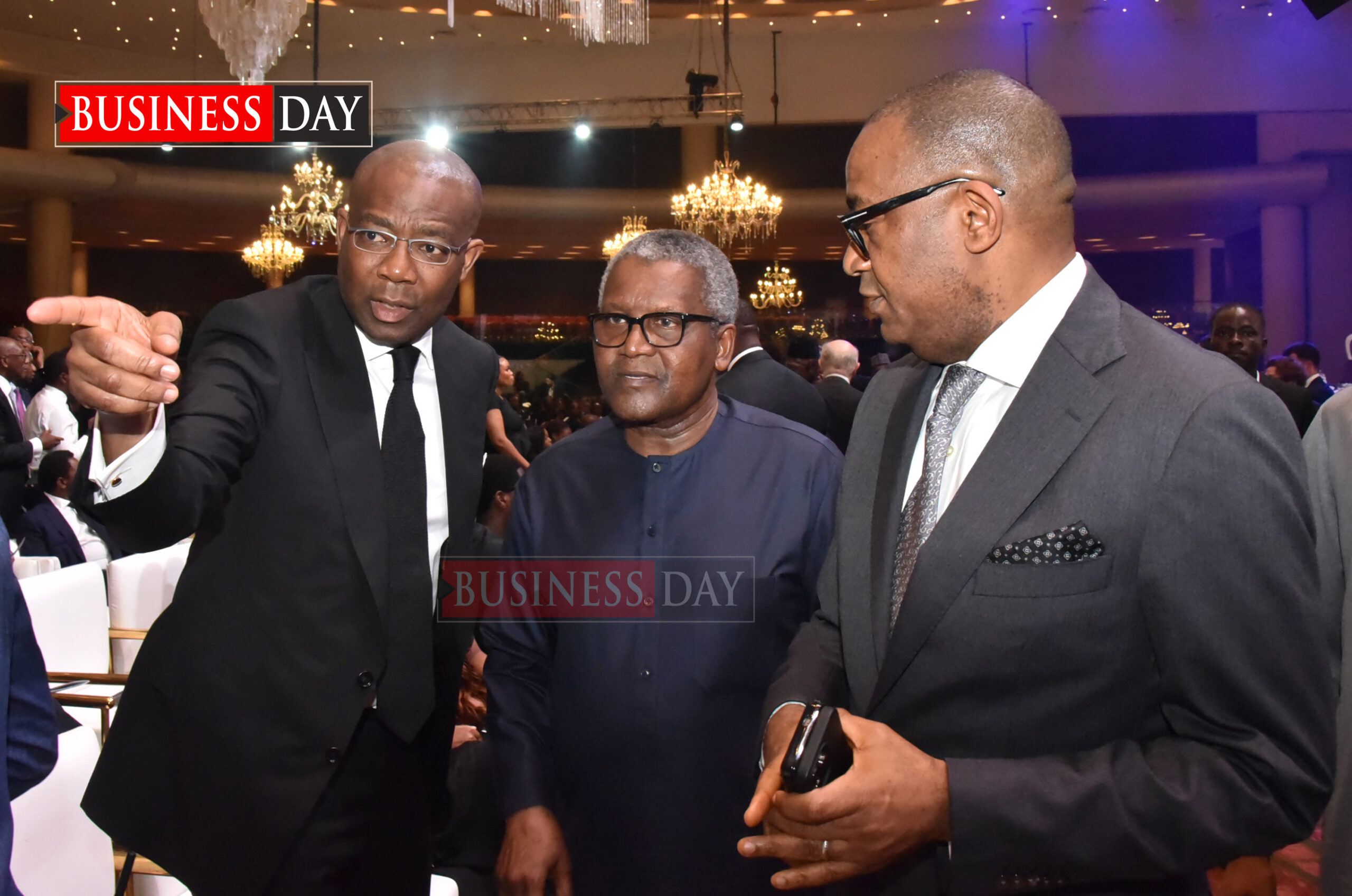 L-R: Aigboje Aig-Imoukhuede, Chairman, Coronation Group; Aliko Dangote, President,Dangote Group; and Abubakar Jimoh, chairman, Access Holdings plc.