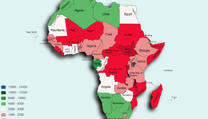 Five U.S. states and their GDP equivalents in African countries