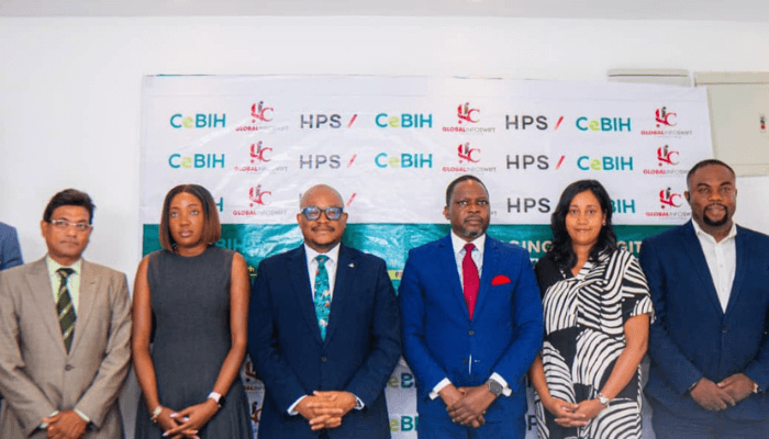L-R, Newraj Burton, Reginal Sales Director, ICPS; Martina Kumadey, Reginal Strategic Account Lead, CR2; Ajibade Laolu-Adewale, Chairman, CeBIH/Chief Partnership Officer, Wema Bank Plc; Amb. Afolabi Oke, MD/CEO Global Infoswift Consulting Limited; Amb. Lavina Rao, Artificial Intelligence Expert; Charles Ighalo, Territorial Sales Manager, West Africa CR2, at the Press Briefing for the CeBIH x Global Infoswift AI Summit in Lagos recently…