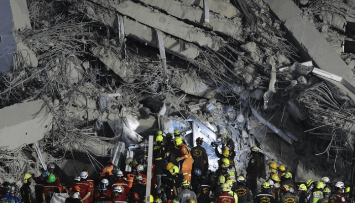 Rescuers work at the site of a high-rise building under construction that collapsed after a 7.7 magnitude earthquake in Bangkok, Thailand, early Saturday, March 29, 2025. (AP Photo/Wason Wanichakorn)© The Associated Press
