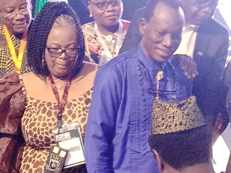 L-R: Emilia Ekama Akpan with Vincent Okuku, MAN chairman.