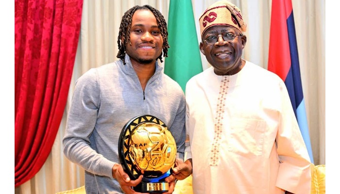 Ademola Lookman presents CAF African footballer award to president Tinubu