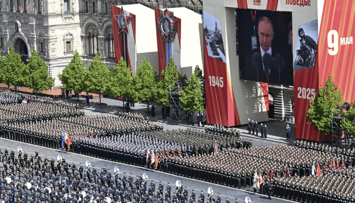 Russian servicemen take part in Friday's Victory Day military parade. Maxim Bogovid/RIA Novosti/AP