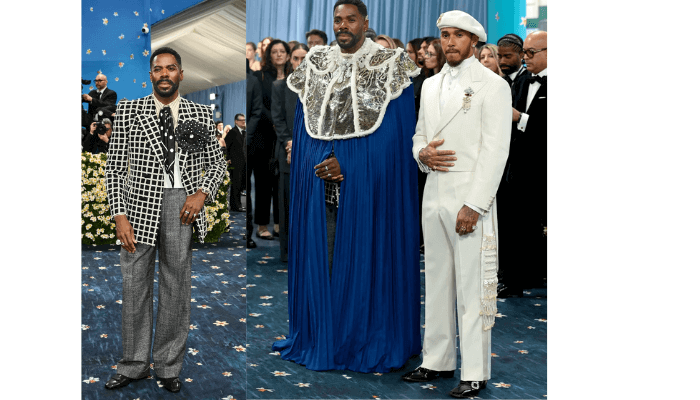 Met Gala co-chair Colman Domingo opted to cover his dandy outfit with a decorated cape, before unveiling his plaid suit later Fellow co-chair Lewis Hamilton says he wanted to pay tribute to African culture with his outfit, with inspiration from the Harlem renaissance and Cab Calloway.Dimitrios Kambouris/Getty Images for The Met Museum/Vogue/AFP