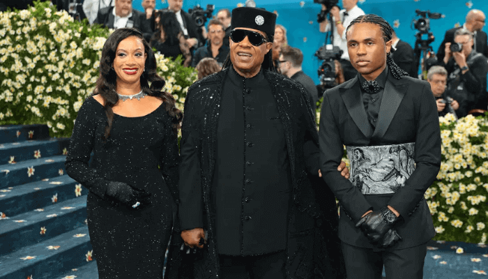 Stevie Wonder (C) attends the gala with his family.Dimitrios Kambouris/Getty Images for The Met Museum/Vogue/AFP