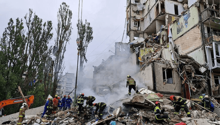 Six-year-old boy among at least six killed in Russian missile strike on Kyiv