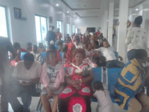 Patients waiting for free medical attention at PAMO University outreach